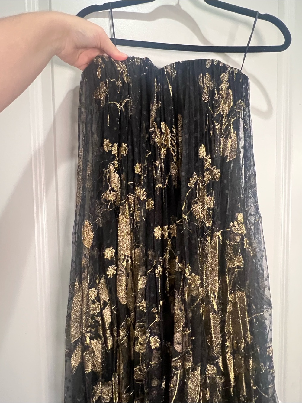 Helsi Delphine Metallic Floral Pleated Strapless Gown Black Gold Medium NWT - Picture 11 of 15